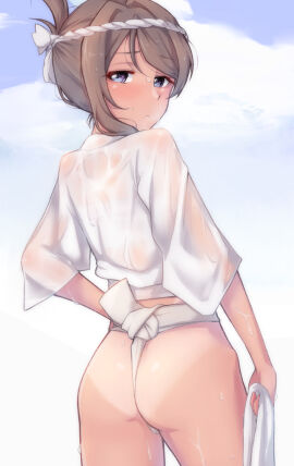 1girls ass big_ass big_butt blush bubble_ass bubble_butt female fundoshi hachimaki happi_(clothing) japanese_clothes love_live! love_live!_sunshine!! no_pants panties tan_lines traditional_clothes underwear undies watanabe_you wet wet_body white_fundoshi white_panties white_underwear yamakasa