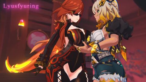 2girls 3d 3d_animation 60fps animated boob_drop breasts cloth_lift clothing_aside half-dressed half_naked lyusfyuring mavuika_(genshin_impact) moaning moaning_in_pleasure sound suit tagme video xilonen_(genshin_impact) yuri zipper zipper_down