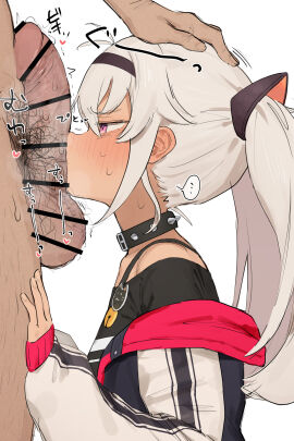 1boy absurdres censored fellatio female highres looking_at_penis male matsukai_mao nagashi_mangan nijisanji oral penis smelling smelling_penis text virtual_youtuber