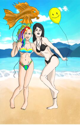 2girls beach bikini black_bikini black_hair colored_hair dc dc_comics death_of_the_endless delirium_of_the_endless deviantart deviantart_username fanart female pale_skin posing samuelscl the_sandman vertigo_comics