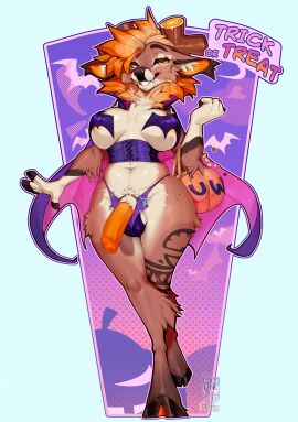 2025 5_fingers animal_genitalia anthro areola balls breasts brown_body brown_fur clenched_teeth clothed clothed_anthro clothed_futa clothed_intersex clothing cloven_hooves cocoline_(artist) countershade_torso countershading deer dialogue digital_media_(artwork) english_text erection fingers front_view fur futanari genitals hair hi_res hooves intersex looking_at_viewer mammal navel orange_eyes orange_hair penis sheath smile solo speech_bubble standing teeth text