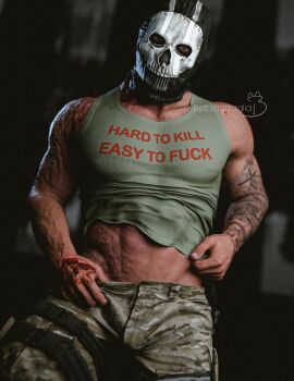 3d bettybattaglia call_of_duty call_of_duty_modern_warfare_2_(2022) clothed clothing ghost_(modern_warfare_2) looking_at_viewer male male_only mask masked masked_male muscles muscular muscular_male simon_riley soldier solo solo_focus solo_male tattoo