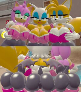 3d 3d_model 3girls alternate_breast_size amy_rose amy_rose_(kabalmystic) amy_the_bat anthro ass big_breasts bodysuit breasts bubble_ass bubble_butt female female_only front_and_back front_view furry kabalmystic looking_back mobian mobian_(species) mobian_bat multiple_females multiple_girls neckline presenting_ass rouge_the_bat rouge_the_bat_(cosplay) rouge_the_bat_(kabalmystic) rule_63 sega skulltronprime969 sonic_(series) sonic_adventure_2 sonic_the_hedgehog_(series) spandex_suit tails_the_fox tails_the_fox_(kabalmystic) tailsko thick_thighs
