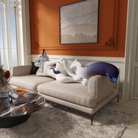 3d_(artwork) absurd_res animal_genitalia anthro blender_(artwork) claws digital_media_(artwork) food fur furniture genital_slit genitals hair hi_res hjortar inside lying male noodles penis presenting presenting_penis regalfin sofa solo spread_legs spreading tail tail_mouth tapering_penis unusual_anatomy unusual_tail vrchat vrchat_model white_body