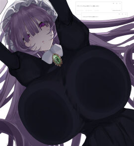 :o breasts eurasia_(wtp09ptw14) female female_only francoise_(eurasia) huge_breasts jewelry long_hair looking_at_viewer maid maid_headdress maid_uniform oc original pressed_on_glass purple_eyes purple_hair wtp09ptw14