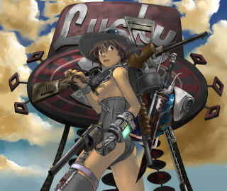 1girls 2024 2d 2d_(artwork) breasts brown_eyes brown_hair brush_gun casino combat_knife fallout fallout_new_vegas female gun guns hat human knife lever_action_rifle looking_at_viewer lucky_38 melee_weapon no_artist_signature o.1mg oc olive-skinned_female olive_skin original_character outside pasties pip-boy questionable ranger_sequoia raygun_gothic repost revolver rifle riot_shotgun shishkebab_(weapon) shotgun sideboob sign sky small_ass sunglasses_on_hat sword taped_nipples weapon weapons