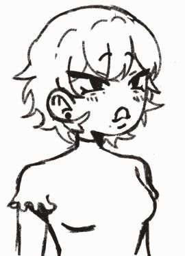 1girls animated beauty_mark big_breasts big_lips black_and_white blinking blush blush_lines breast_expansion breast_growth breast_growth_(enlargement) breasts cleavage ear_piercing expansion eyebrows_visible_through_hair female female_only lips looking_at_viewer looking_away original original_character plump_lips rynopop shirt short_hair solo sweatdrop