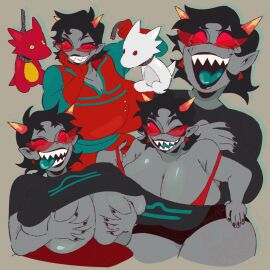 1girls alien alien_girl bare_shoulders big_breasts black_lips blank_eyes breast_grab breasts chubby cleavage clothing cropped_legs female glasses grabbing_own_breast grey_body grey_skin grin homestuck horn horns huge_breasts ms_paint_adventures multiple_images open_mouth paninippi plump red_eyes rope sharp_teeth smile solo solo_female standing terezi_pyrope thick_thighs tongue tongue_out underboob wide_hips