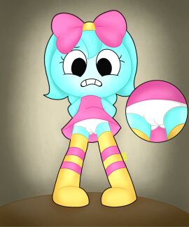 arms_behind_back bowtie cameltoe chez-arts close-up cyan_body cyan_hair dandy's_world embarrassed embarrassed_nude_female female female_focus looking_at_viewer old_art panties pink_dress poppy_(dandy's_world) pussy ribbon roblox roblox_game stockings tagme upskirt vagina white_panties