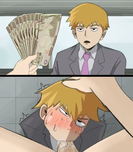 arataka_reigen aratakass100 blowjob blowjob_face blowjob_pov fellatio gay holding_head looking_at_viewer looking_up male male_only mob_psycho_100 money offering_money on_knees oral oral_sex paid_sex penis point_of_view pov prostitution reigen_arataka sweating sweaty tears veiny_penis viewer_perspective
