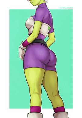 ass ass_focus battle_armor battle_armor_(dragon_ball) breasts canonical_scene cheelai curvy curvy_body curvy_female curvy_figure delicious_ass dragon_ball dragon_ball_super female frieza_army_armor frieza_battle_armor green_body green_skin hiyozuki medium_ass medium_butt pear_shape pear_shaped pear_shaped_female purple_clothes purple_clothing purple_suit short_hair small_breasts small_female sweat tagme thick_thighs tight_clothing tight_suit tiny_female white_hair