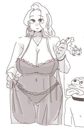 1girls ass_visible_through_thighs belly belly_button_piercing belly_piercing blush bra cigarette collar earrings female greyscale hoop_earrings lace-trimmed_panties lace_trim leash leash_and_collar leash_pull leebongchun lingerie long_hair mature mature_female monochrome necklace nightgown nipple_slip nipples original original_character panties pepe_the_frog plump see-through see-through_clothing see-through_nightgown side_part_hair smoke solo solo_focus sweat sweatdrop thick_thighs thigh_gap tongue voluptuous voluptuous_female