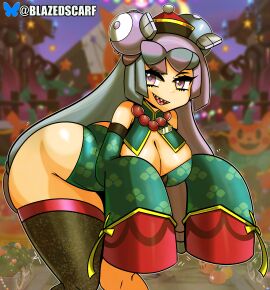 1girls adapted_costume anime ass big_ass big_breasts big_butt blazedscarf breasts female gym_leader halloween iono_(fall_2024)_(pokemon_masters) iono_(pokemon) jiangshi_costume pokemon pokemon_masters pokemon_masters_ex pokemon_sv thick_ass thick_thighs