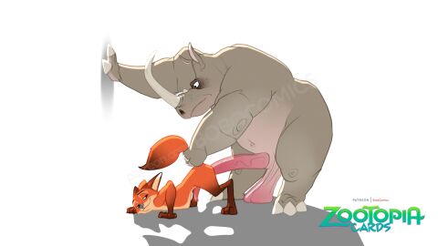 anal animated anthro balls bobocomics canid canine disney duo fox genitals incredible_gassy long_penis male male/male mammal nick_wilde penis rhinoceros saggy_balls sex zootopia