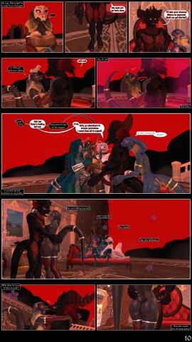 3d absurd_res animal_humanoid anthro breasts clothed clothing comic comic_panel digital_media_(artwork) dragon dragon_humanoid duo english_text female female/female frill_(anatomy) genitals group hair head_crest head_frill hi_res humanoid kala_(petruz) kissing lizard male male/female mammal maristela_(petruz) mythological_creature mythological_scalie mythology nipples non-mammal_breasts nude penis petruz_(copyright) pussy reptile scalie sex source_filmmaker_(artwork) speech_bubble tail text verbalblade