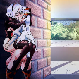 1futa 1girls against_wall android arknights ass ass_grab ass_grab_from_front back_alley balls big_breasts big_penis breasts dinotits duo erection female futa_on_female futanari huge_balls huge_cock human hyper_balls hyper_genitalia hyper_penis intersex kissing kissing_while_penetrated light-skinned_female light-skinned_futa light_skin nier:_automata nude penis pussy saria_(arknights) self_upload sex standing standing_sex vaginal_penetration yorha_2b