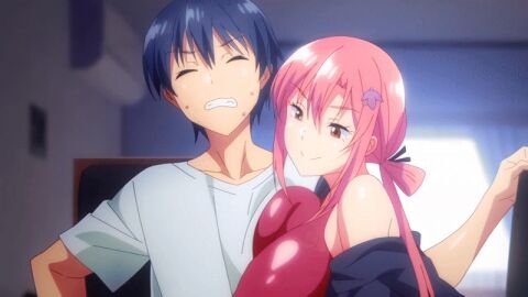 1boy 1girls 2022 20s animated blue_shorts breast_press breasts collarbone competition_swimsuit cousins covered_erect_nipples female garden_~takamine-ke_no_nirinka~ handjob incest indoors jacket large_breasts long_sleeves one-piece_swimsuit penis penis_grab pink_hair red_one-piece_swimsuit shirt shorts sidelocks straight swimsuit tagme takamine_ayame thighs tomoya_(garden_~takamine-ke_no_nirinka~) white_shirt yellow_shorts
