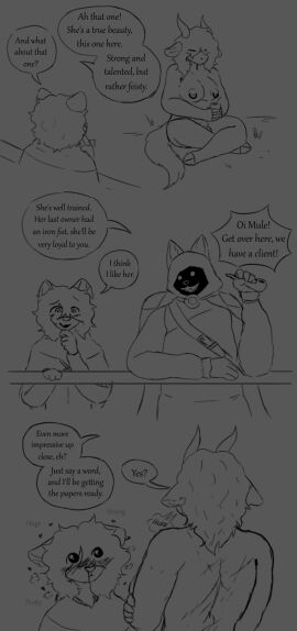 absurd_res anthro asinus big_breasts blush bodily_fluids bovid bovine breasts canid canine cattle clothing comic crossed_legs dialated_pupils dialogue digital_media_(artwork) donkey duo english_text equid equine felid female fur futanari group hair hi_res highland_cattle horn hybrid intersex kawattame looking_at_another male mammal merchant_lylo_(kawattame) monochrome nipple_piercing nipples nosebleed nude pack_mule_(kawattame) pantherine piercing simple_background sitting snow_leopard standing tail text trio