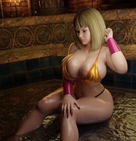 1boy 1girls 3d big_breasts bikini black-skinned_male blonde_hair breasts cursedmadara female female_focus huge_breasts interracial large_breasts looking_at_viewer male naruto naruto_(series) naruto_shippuden samui swimsuit thick_thighs thighs voluptuous wide_hips