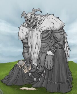 abs beaf biceps bodily_fluids chains clothed clothing cloud cum cum_drip demon dripping facial_hair frieren_beyond_journey's_end genital_fluids genitals goatee grass hair horn humanoid inanimate_transformation ineffective_clothing long_hair male male_only muscular obliques pecs penis petrification plant qual_(sousou_no_frieren) sky solo sousou_no_frieren surgical_suture tattoo tongue tongue_out toothy_grin topless transformation vein veiny_penis