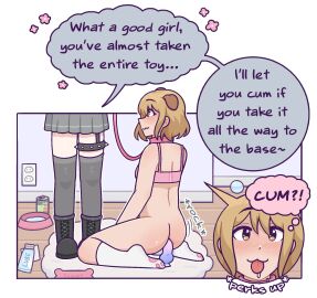 2girls :3 :3p anal anal_insertion anal_penetration blonde_hair boots bottomless bra collar comic dildo dildo_in_ass dog_ears dog_girl dominant_female female femdom femsub flowers good_girl leash light-skinned_female light_skin lube multiple_females multiple_girls nova_(welcome_to_heaven) on_knees partially_clothed petplay puppyplay sex_toy sex_toy_in_ass skirt socks submissive_female sunny_(welcome_to_heaven) tongue tongue_out trans_woman transfem welcome_to_heaven yuri