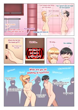 2girls absolutely_nothing_on ass ass_exposed assisted_exposure barefoot black_hair blonde_hair blue_eyes blush blushed_face blushing_female breasts breasts_exposed breasts_out brown_eyes character_request color colored comic completely_naked completely_nude covering covering_breasts covering_crotch covering_pussy covering_self embarrassed embarrassed_nude_female english english_dialogue english_text female female_focus female_human higher_resolution_duplicate human humiliation naked naked_female nipples no_bra no_clothes no_clothing no_panties no_pants no_shirt no_skirt no_underwear nude nude_female nudity orangemint_4444 original_characters persona persona_5 public_nudity pussy pussy_exposed revenge uc-four vagina