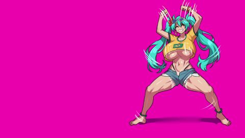 1girls animated barefoot big_breasts big_thighs blue_hair brazil brazilian brazilian_female brazilian_flag brazilian_miku breasts closed_eyes_smile dancing dark_skin female female_only full_body geulimykun_(skbyunea413) hakari_dance hatsune_miku huge_breasts shorts solo solo_female sunglasses tanned tanned_female tanned_skin twintails vocaloid