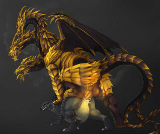 3_heads anal anal_sex anus bodily_fluids claws creepy_gun digital_media_(artwork) dragon duo erection feral gay genital_fluids genitals ghidorah_(species) godzilla godzilla_(series) hi_res horn hydra kaiju keizer_ghidorah male male/male male_penetrated male_penetrating male_penetrating_male monster multi_head nude open_mouth penetration penis reptile scalie sex teeth toho tongue