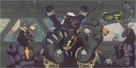 absurd_res after_orgasm anthro bondage bondage_gear bound dinosaur dinoszaurusz feet foot_fetish foot_focus genitals group hi_res hindpaw male male/male meaty_feet milk_container paws penile penis penis_milking prehistoric_species reptile robotic robotic_arm scalie soles talpak tickle_fetish tickling tickling_feet tickling_machine torture_device torture_rack_(device) torture_station trio wanderer1988