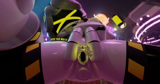 3d accurate_art_style armac104 blender disassembly_drone english_text female female_focus female_only hand_on_head murder_drones pov pussy pussy_juice sharp_teeth smiling_at_viewer tail tongue tongue_out v_(murder_drones) wet_pussy