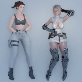 2girls 3d ass athletic athletic_female big_ass big_breasts blender_(software) breasts brown_eyes brown_hair female female_only hailey_(the_first_descendant) light-skinned_female light_skin looking_at_viewer looking_back on_top short_hair the_first_descendant thick thick_ass thick_thighs thighs viessa_(the_first_descendant) voluptuous voluptuous_female wide_hips zen_art