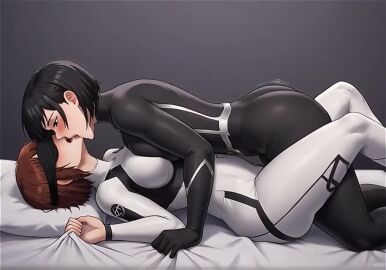 ai_generated animated bodysuit brown_hair brunette_female defeat_sex defeated_heroine female_only femsub humping kissing kissing_while_tribbing lesbian_sex lezdom red_hair redhead_female straight_to_lesbian tagme video yuri