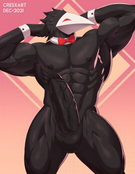 abs bara biceps big_penis bowtie cresxart dark_skin flexing flexing_bicep gay male muscles muscular muscular_male non-human penis red_eyes tagme thick_penis yaoi