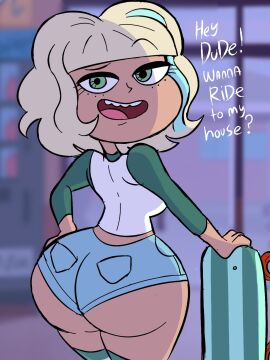 2020s 2023 ass ass_focus big_ass big_butt blue_bottomwear bottom_heavy breasts bubble_ass bubble_butt butt_crack_outline comic denim_shorts disney disney_channel disney_xd fat_ass fat_butt female female_only freckles green_eyes hair_streak happy huge_ass huge_butt instantnudeles jackie_lynn_thomas jean_shorts large_ass large_breasts large_butt light-skinned_female light_skin looking_at_viewer looking_back minishorts rear_view round_ass short_hair shorts skateboard smile solo solo_female standing star_vs_the_forces_of_evil talking tan-skinned_female thick_ass thick_butt thick_thighs thighs tight_clothing tomboy western_art western_cartoon white_female wide_hips