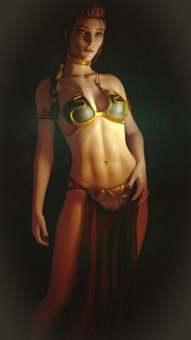 1girls 3d abs blonde_hair breasts female female_only full_color life_is_strange looking_at_viewer no_penetration rachel_amber slave_leia_(cosplay) solo solo_female star_wars sweat wet wet_skin wibby