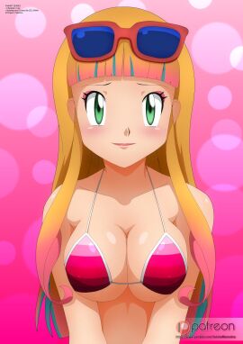alluring bikini blonde_hair cleavage female green_eyes multicolored_hair nintendo pokemon pokemon_(anime) pokemon_the_movie:_the_power_of_us risa_(pokemon) zel-sama