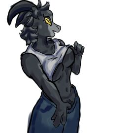 2025 anthro bottomwear bottomwear_pull bovid breasts caprine clothed clothing clothing_lift clothing_pull coffee_stain_studios crop_top crop_top_lift denim denim_bottomwear denim_clothing epic_games eyelashes female fortnite fur goat goat_simulator grey_body grey_fur hair hi_res horizontal_pupils horn jeans jeans_pull looking_at_viewer mammal navel open_mouth pants pants_pull pilgor_(goat_simulator) pubes pupils shirt shirt_lift simple_background solo topwear topwear_lift white_background yellow_eyes yuann0o0