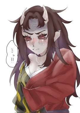 1girls big_breasts blush blushing_at_viewer boob_window breasts crying crying_with_eyes_open demon demon_girl demon_horns demon_humanoid demon_slayer dominant dominant_female domination female female_focus female_only female_penetrating genderswap genderswap_(mtf) hantengu horny horny_female hugging_self japanese japanese_clothes japanese_clothing japanese_female kimetsu_no_yaiba kimono kimono_down kimono_open light-skinned_female light_skin long-haired_female long_bangs long_hair muscles muscular muscular_female pale-skinned_female pale_skin pointy_ears red_eyes red_sclera rule_63 sekido sharp_teeth submissive submissive_female upper_moon yaseino_ozi