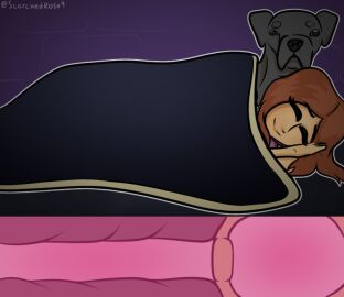 bed bedding bedroom bedroom_sex blanket bodily_fluids canid canine clothing crop_top duo english_text female feral furniture genital_fluids hair human imminent_zoophilia male male/female mammal panties penetration pussy questionable_consent red_hair risky_sex scorchedrose9_(artist) sex shirt sleeping text topwear under_blanket underwear vaginal_penetration x-ray x-ray_view zoophilia