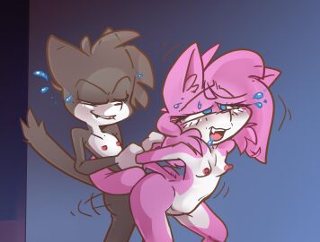 2025 absurd_res aeris_(vg_cats) ambiguous_penetration anthro anthro_on_anthro anthro_penetrated anthro_penetrating anthro_penetrating_anthro areola arm_grab arm_pull blue_eyes blush bodily_fluids breasts closed_eyes countershading domestic_cat drooling duo eyelashes fangs felid feline felis female from_behind_position fur grey_body grey_fur grey_hair grey_tail hair hands_behind_back hi_res leo_(vg_cats) looking_pleasured male male/female mammal motion_lines nipples nude penetration pink_body pink_fur pink_hair pink_tail saliva scott_ramsoomair sex small_breasts smile sweat tail tail_coil teeth thrusting tongue vg_cats white_body