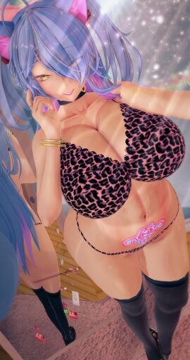 1girls 3d ahoge ass belly_button big_ass blue_hair bow bracelet bracelets breasts cat_ears cat_girl cat_tail catgirl cleavage collar collarbone condom_wrapper deluxe_rosie eyes_visible_through_hair female female_only hips hourglass_figure huge_breasts indie_virtual_youtuber indoors leopard_print lipstick long_hair looking_at_viewer mirror multicolored_hair navel parted_lips pink_hair pink_nails pubic_tattoo rosie_(vtuber) selfie shoes smile solo solo_female standing succubus_tattoo tail tan-skinned_female tan_body tan_skin tattoo thick_thighs thighhighs thighs thin_waist tissue_box twintails underwear virtual_youtuber wide_hips yellow_eyes