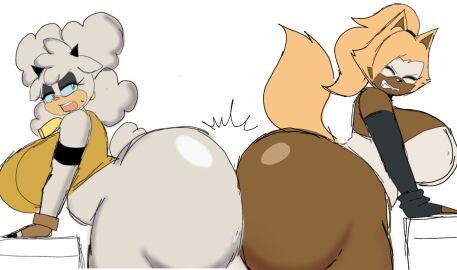 2d 2girls ass ass_to_ass big_ass big_breasts breasts clothing female female/female female_only furry huge_ass idw_comics idw_publishing lanolin_the_sheep mobian mobian_(species) mobian_sheep momiji_(artist) quad_tails sega sonic_(series) sonic_the_hedgehog_(comics) sonic_the_hedgehog_(idw) sonic_the_hedgehog_(series) tail whisper_the_wolf