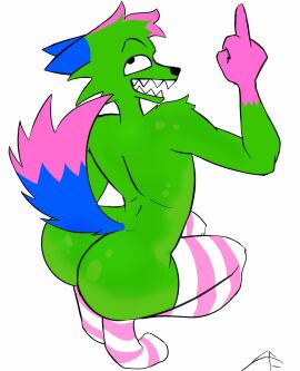 ass camberally dont_touch_my_pizza_guy femboy femboy_socks furry green_fur kevin_(nyanwolf) male naked nude nyanwolf squatting stripped_socks stupid_fucking_asshole tagme wolf