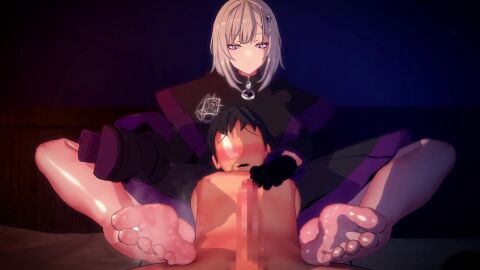 1boy 1girls 3d alternate_version_available barefoot bedroom black_gloves censored clothed_female_nude_male clothing cum cum_on_feet cum_on_self ejaculation erect_penis erection feet femdom foco_fortune_(akiyoshi) foot_fetish footjob forced_sniffing gloves grey_hair hair_ornament indoors light-skinned_female light-skinned_male light_skin malesub mosaic_censoring on_bed original painted_toenails penis petting petting_head purple_eyes purple_toenails room shoe shoes_off shoes_removed skull_hair_ornament sniffing_shoe sole_female soles sound sue_(foco_fortune) tagme video