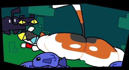 all_fours ambiguous_gender anus ass black_body blue_eyes bouncing_ass bouncing_butt cat_(minecraft) cat_ears cat_tail feline heterochromia huge_ass huge_butt looking_at_viewer looking_back mammal minecraft mojang multicolored_body superiorfox tagme video x_anus yellow_eyes