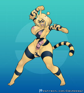 animal_genitalia areola balls big_breasts breasts dex_appeal electabuzz erection eyebrows fur futanari generation_1_pokemon genitals hair hi_res humanoid intersex mammal markings multicolored_body multicolored_fur nintendo nipples nude open_mouth penis pokemon pokemon_(species) pokemorph sheath simple_background solo striped_body striped_fur striped_markings stripes tail tail_markings two-tone_body two-tone_fur unibrow vein veiny_penis yellow_body yellow_fur