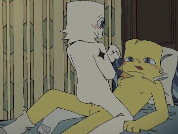 2boys 2d 2d_animation ^_^ anal anal_sex animated bed blue_eyes blush climax cowgirl_position cum cum_in_ass dripping_cum gay gentle_sex happy male male/male male_only nude on_bed original original_characters penis roblox roblox_avatar self_upload smile socks tagme video white_skin yawned_beef yellow_skin