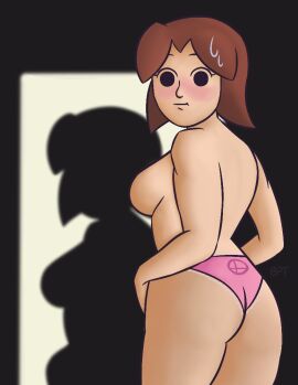 1girls ass big_ass big_breasts big_butt blush breasts brown_hair brush_pen_ten caught_naked dressing female female_only human human_only large_areolae looking_at_viewer looking_back mii mii_gunner mii_gunner_(smash_4) mob_face naked_female naked_panties nervous nintendo open_door panties pink_panties shiny shiny_skin sideboob solo standing super_smash_bros. super_smash_bros._for_nintendo_3ds_and_wii_u sweatdrop thick_thighs thighs topless undressing