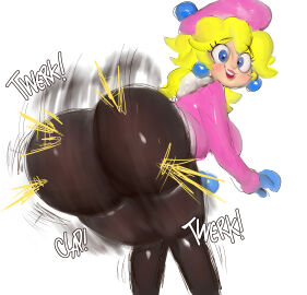 1girls ass ass_focus barrybbeesly bent_over big_ass blonde_hair blue_eyes breasts clapping_ass clapping_cheeks clothing coat earrings female female_focus female_only from_behind gloves huge_ass leggings lipstick long_hair looking_at_viewer looking_back makeup nintendo princess princess_peach solo solo_female solo_focus super_mario_bros. thick thick_ass thick_thighs twerking