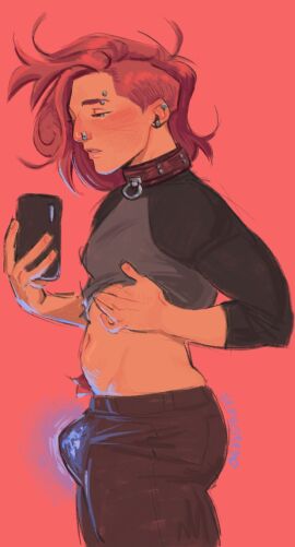 1girls arcane arcane_vi blush blushing blushing_female boner bulge collar erection female futanari glowing_bulge intersex league_of_legends pierced_ears pierced_nose piercing riot_games selfie sexierbread stomach tagme vi violet_hair